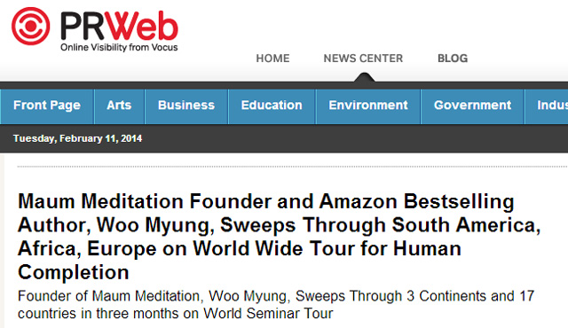 Meditation Founder and Amazon Bestselling Author, Woo Myung, Sweeps Through South America, Africa, Europe on World Wide Tour for Human Completion